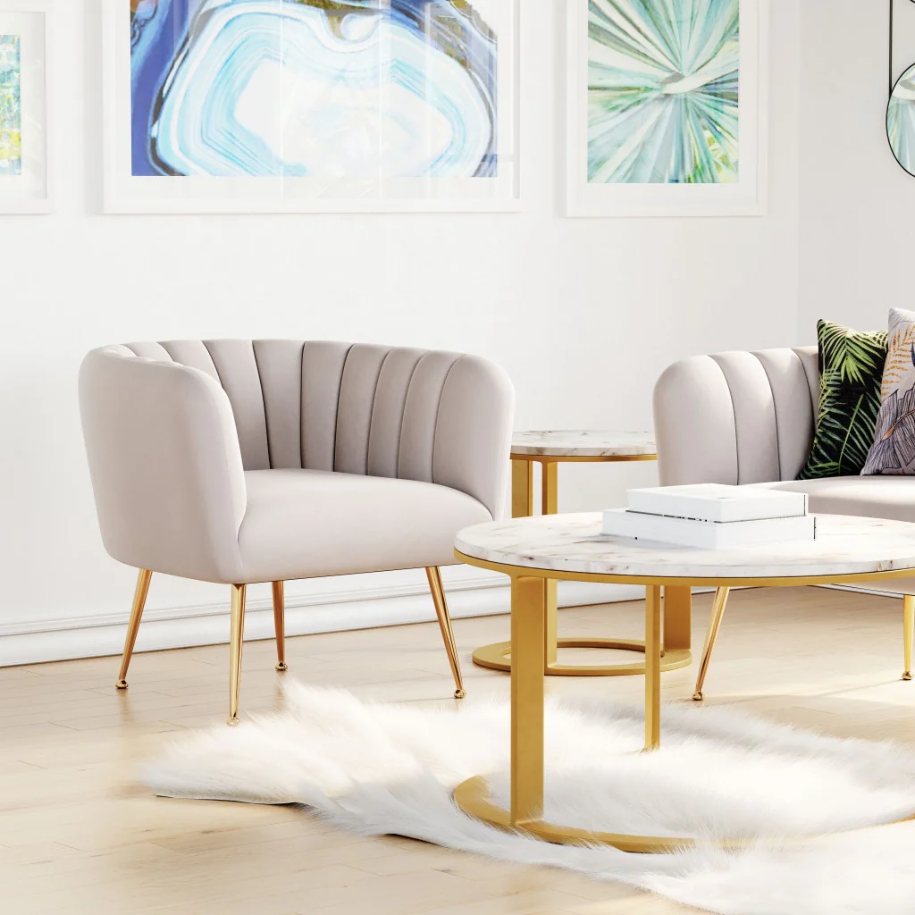Ivory and Gold Super Soft Vertical Channel Accent Club Chair By Homeroots - Image 6