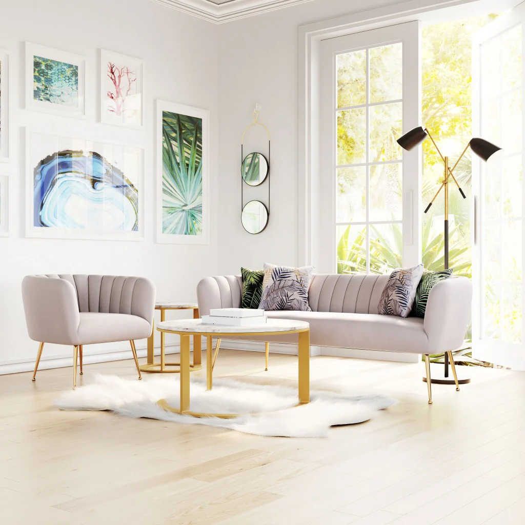 Ivory and Gold Super Soft Vertical Channel Accent Club Chair By Homeroots - Image 7