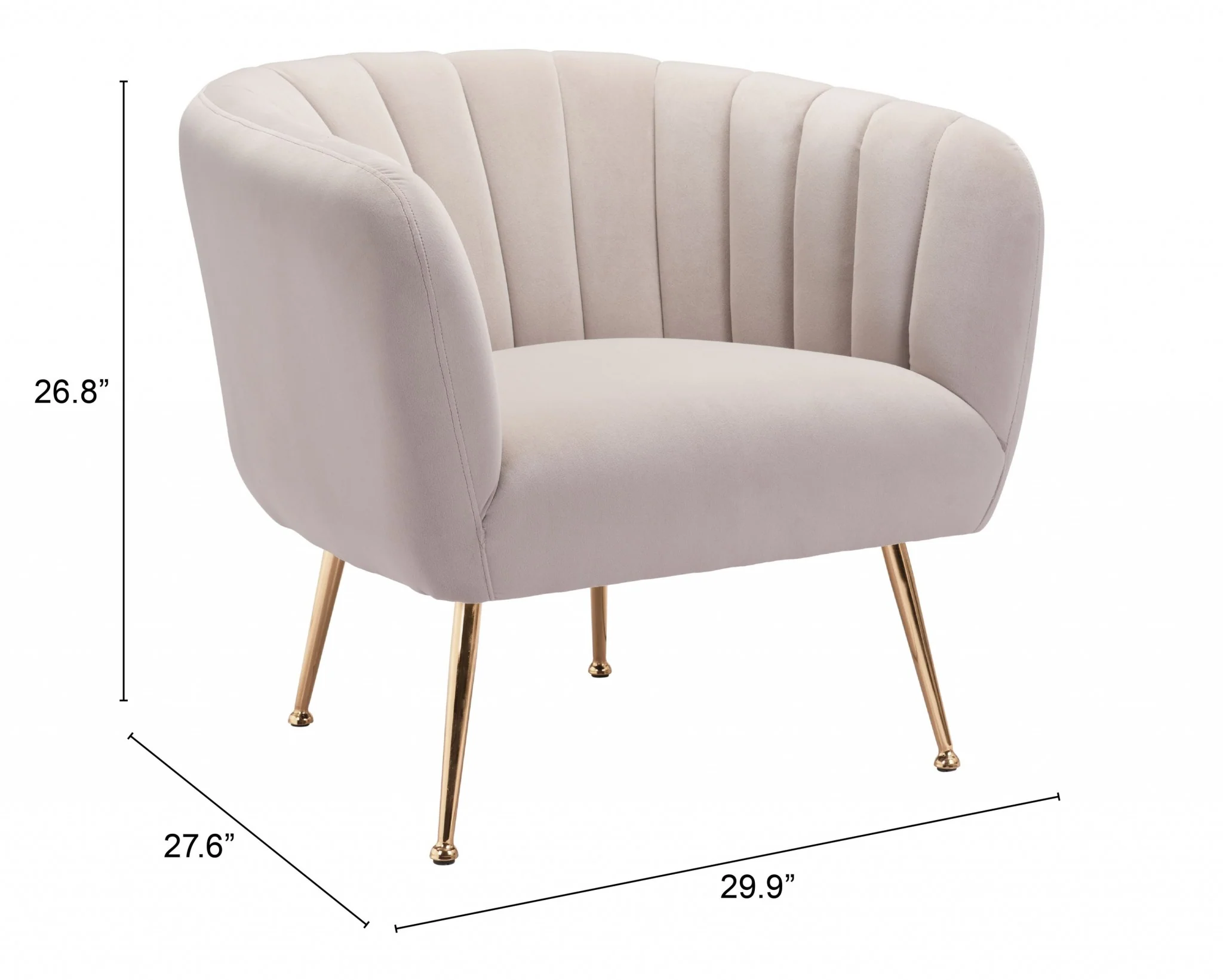 Ivory and Gold Super Soft Vertical Channel Accent Club Chair By Homeroots - Image 8