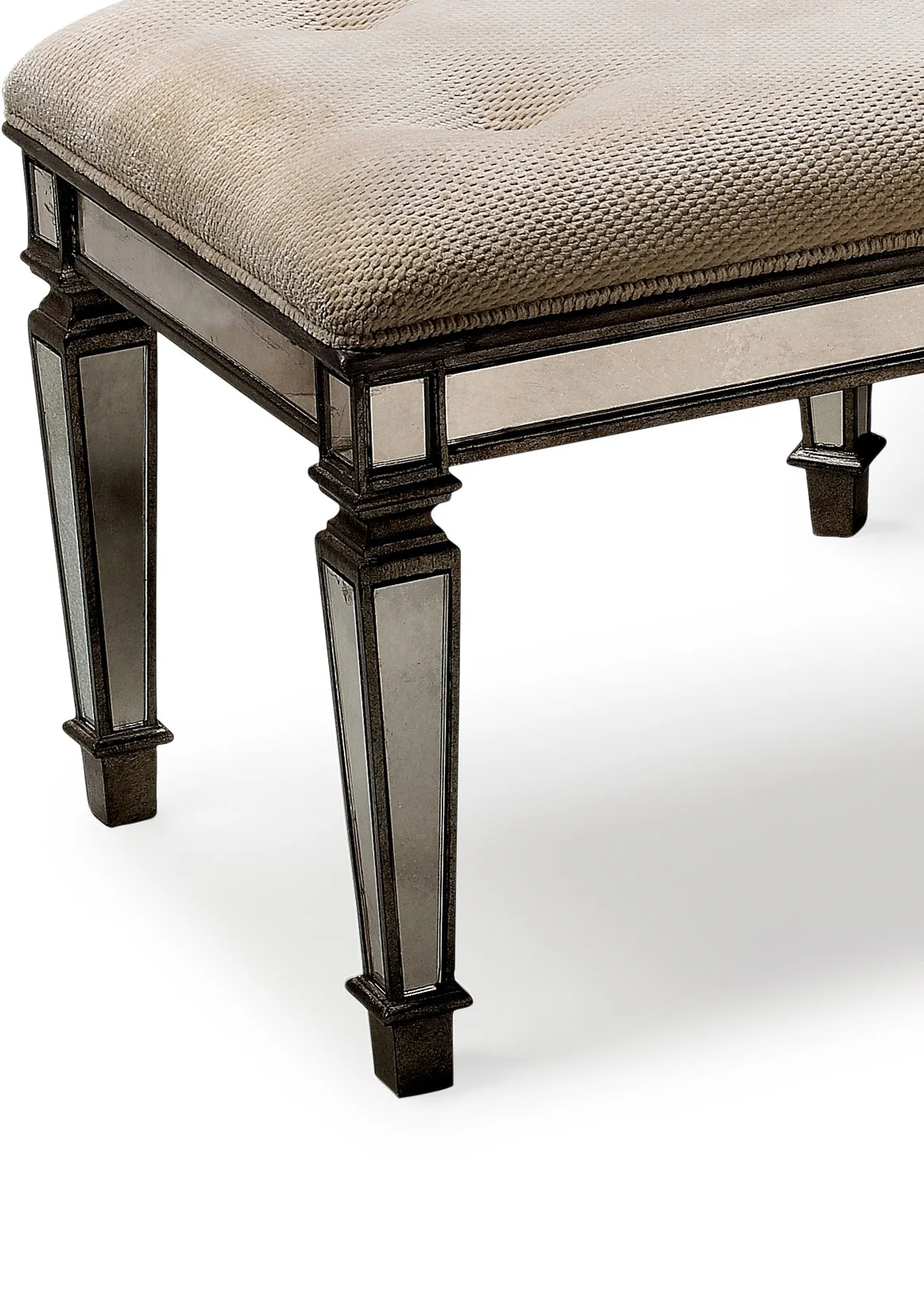 Ivory and Mirror Vanity Bench By Homeroots - Image 2