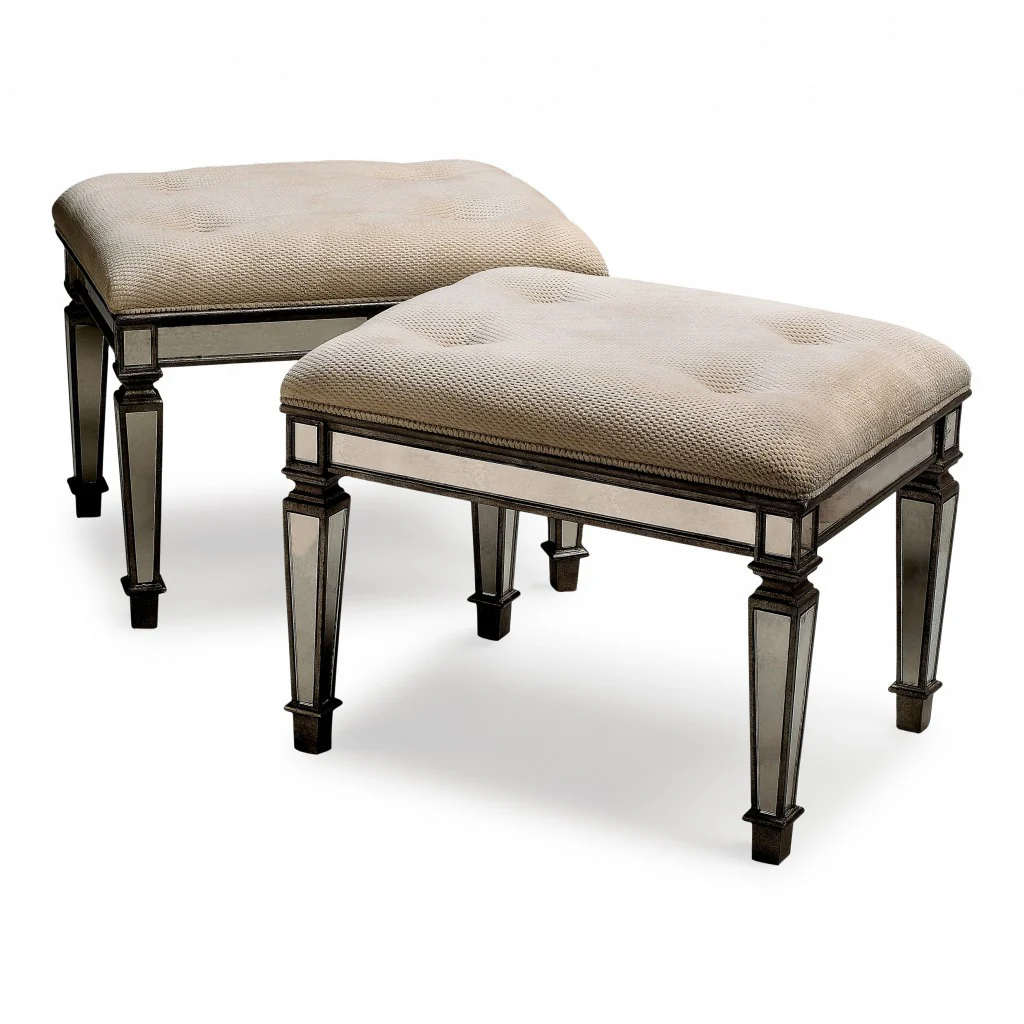 Ivory and Mirror Vanity Bench By Homeroots - Image 3