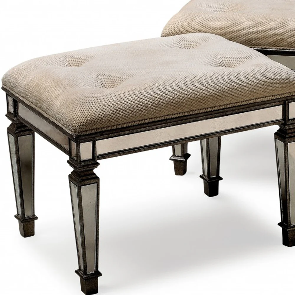 Ivory and Mirror Vanity Bench By Homeroots - Image 4