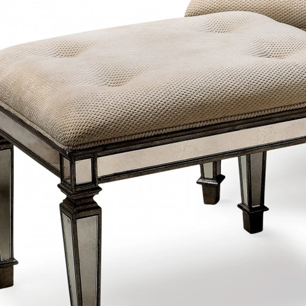 Ivory and Mirror Vanity Bench By Homeroots - Image 5