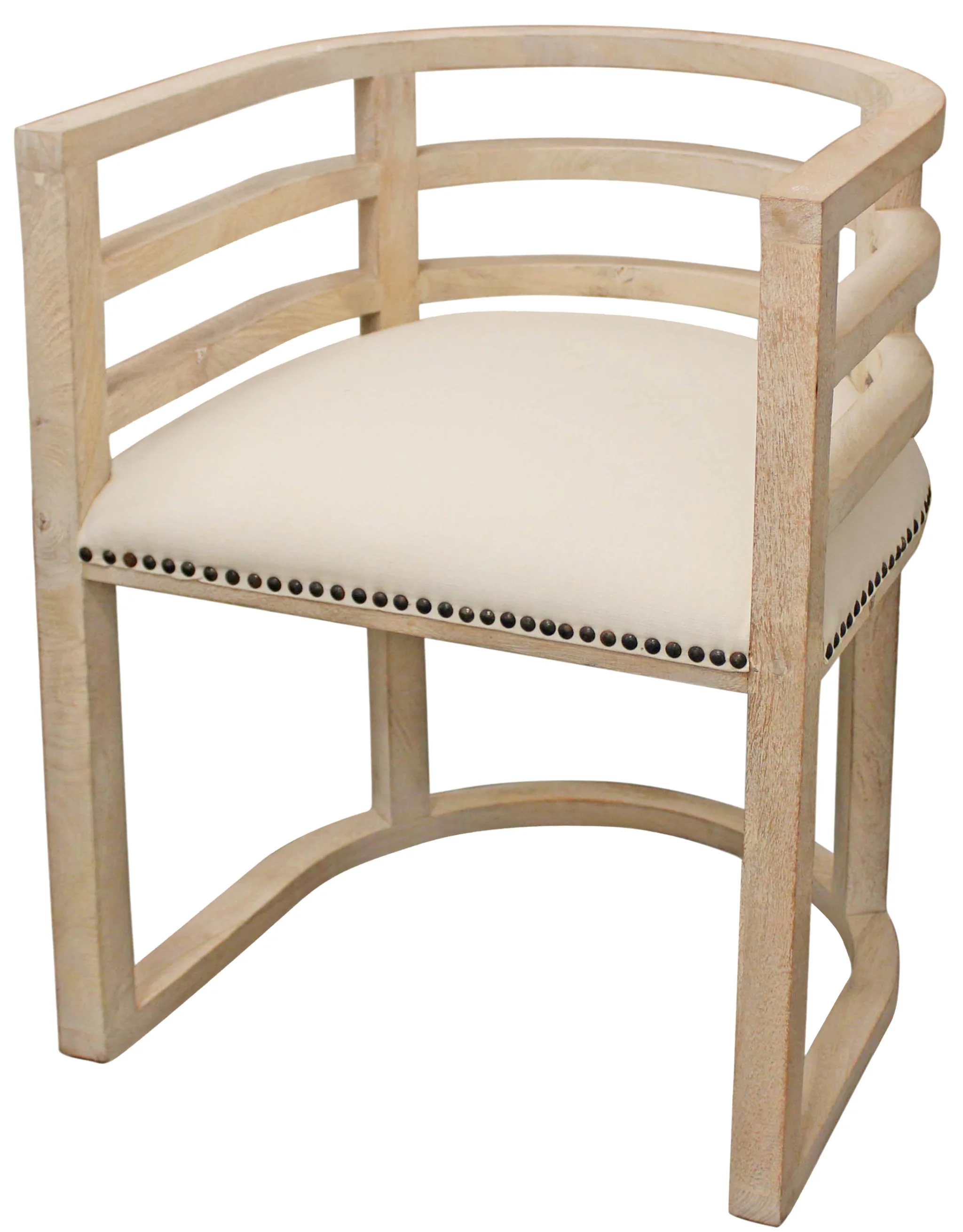 Ivory And Natural Upholstered Linen Curved Back Dining Arm Chair By Homeroots - Image 2