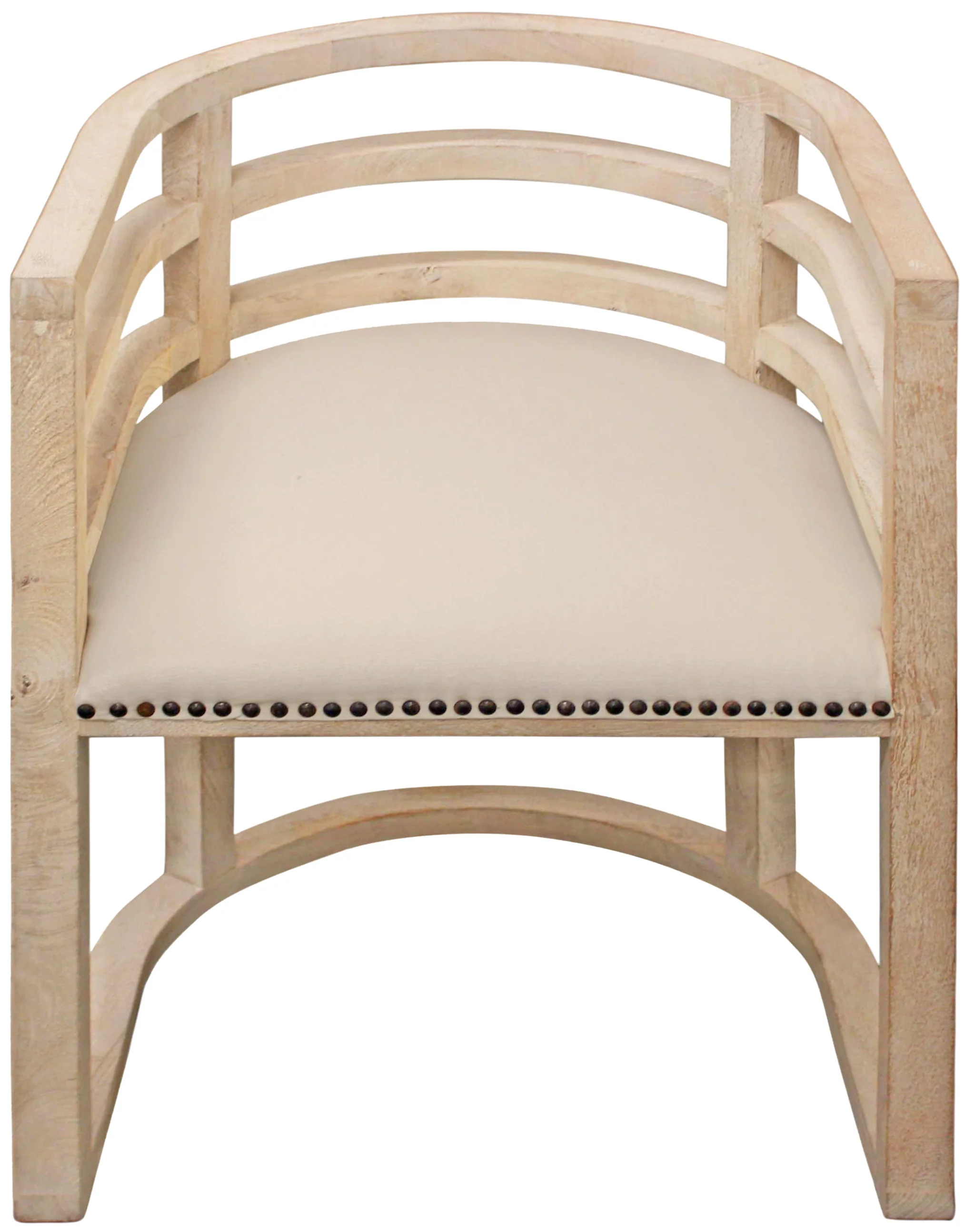 Ivory And Natural Upholstered Linen Curved Back Dining Arm Chair By Homeroots - Image 3