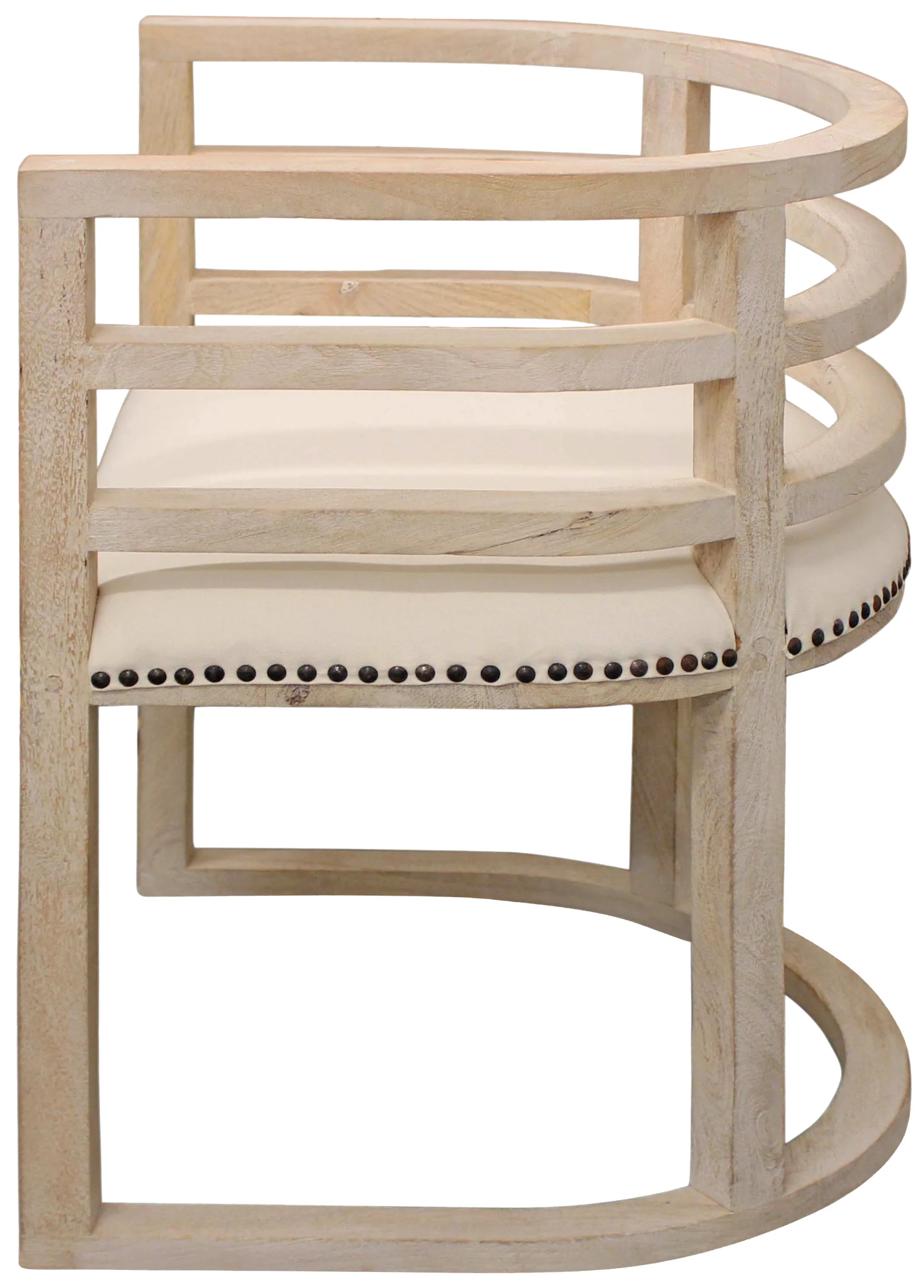 Ivory And Natural Upholstered Linen Curved Back Dining Arm Chair By Homeroots - Image 4