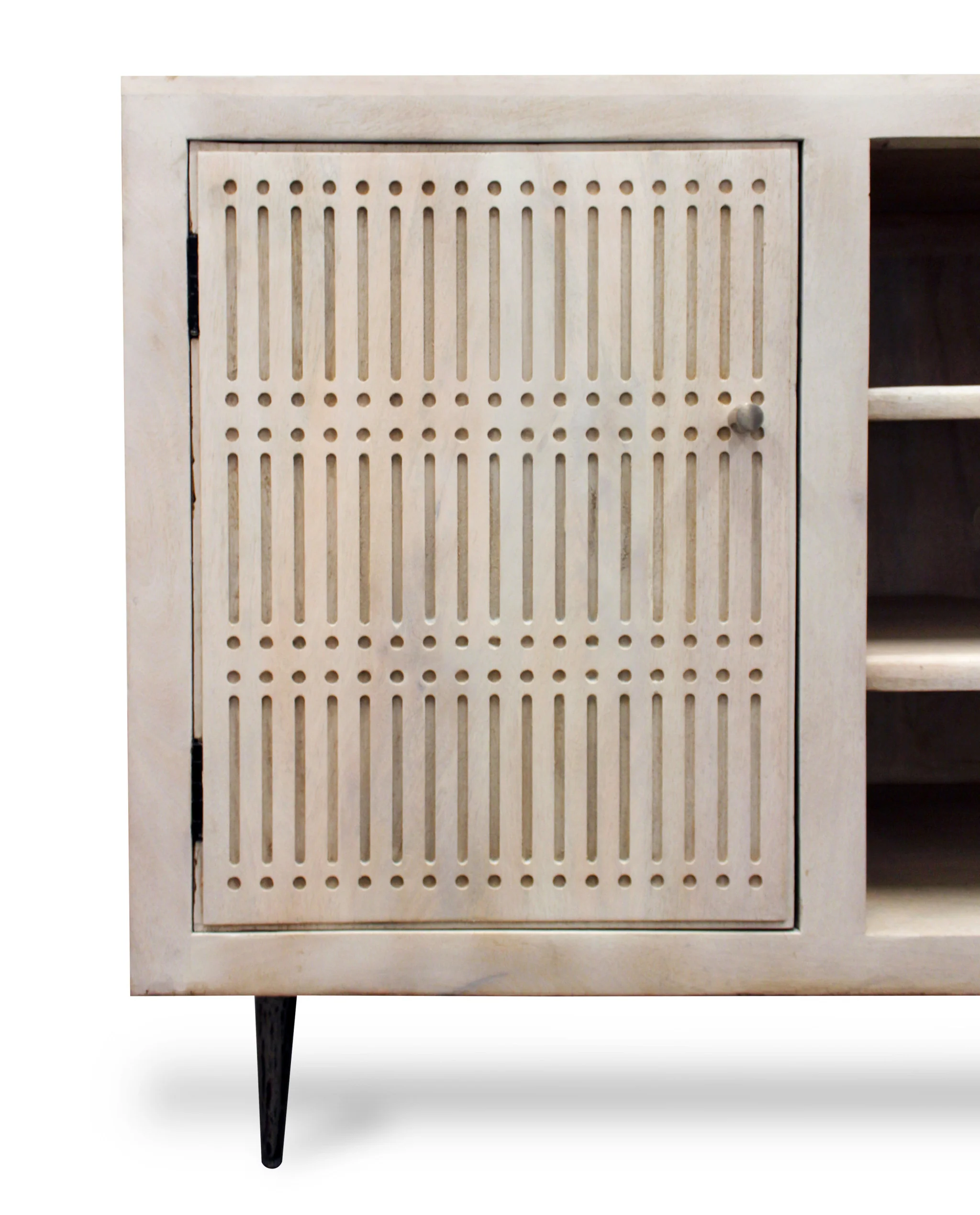 Ivory Carved Geometric Distressed Solid Wood Enclosed and Open Storage TV Stand By Homeroots - Image 5