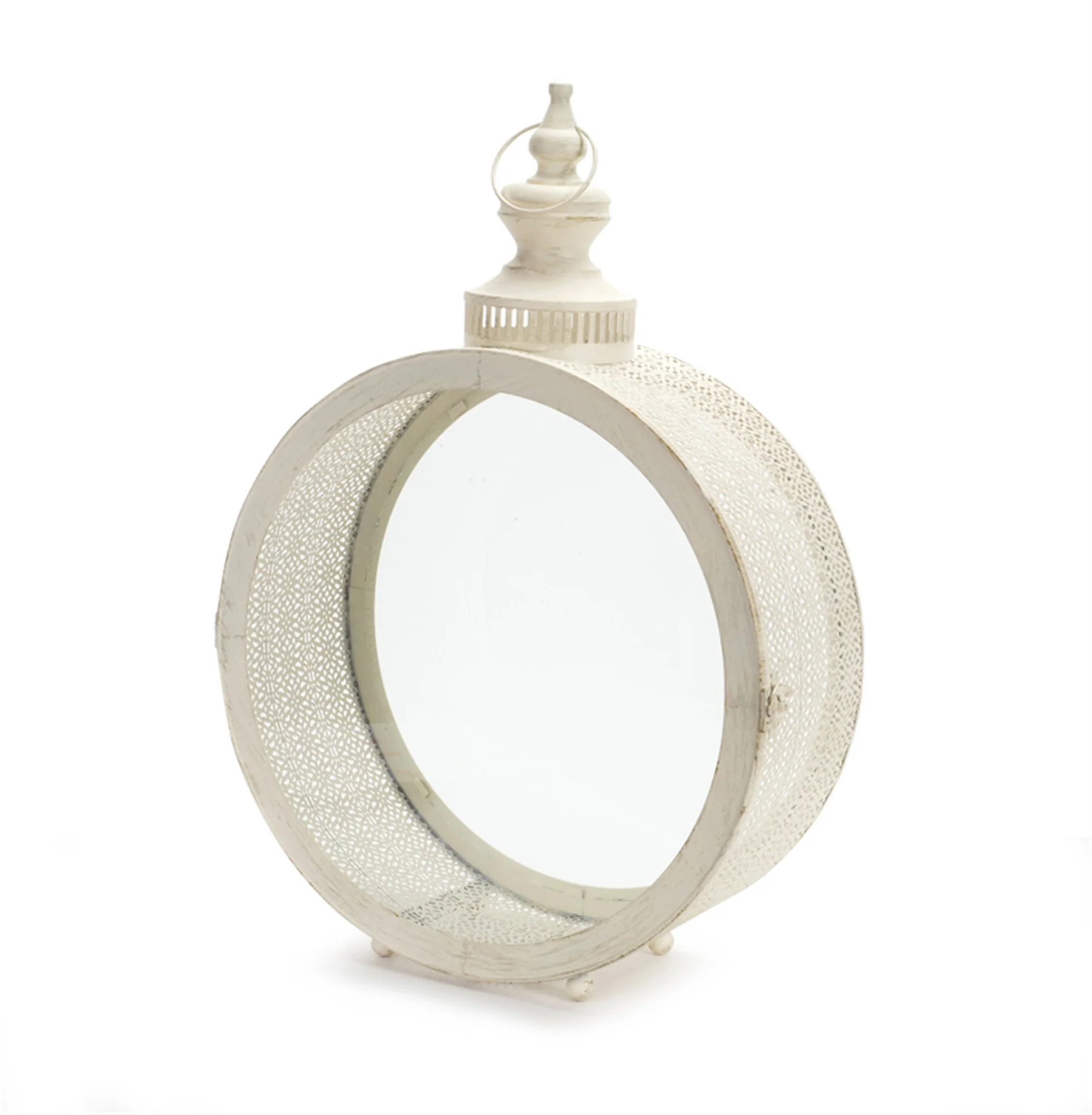 Ivory Glass and Metal Ornate Centerpiece Lantern Candle Holder By Homeroots - Image 2