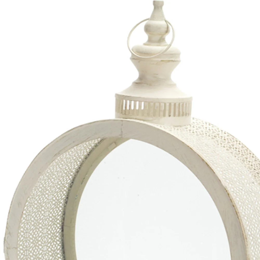 Ivory Glass and Metal Ornate Centerpiece Lantern Candle Holder By Homeroots - Image 4