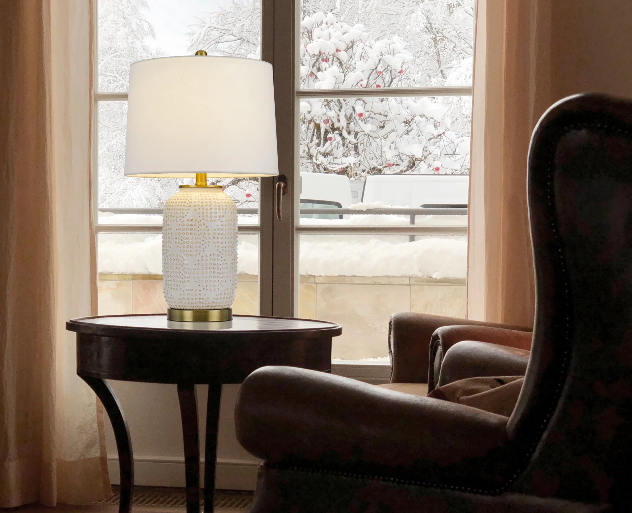 Ivory Metal Table Lamp With White Drum Shade By Homeroots - Image 6