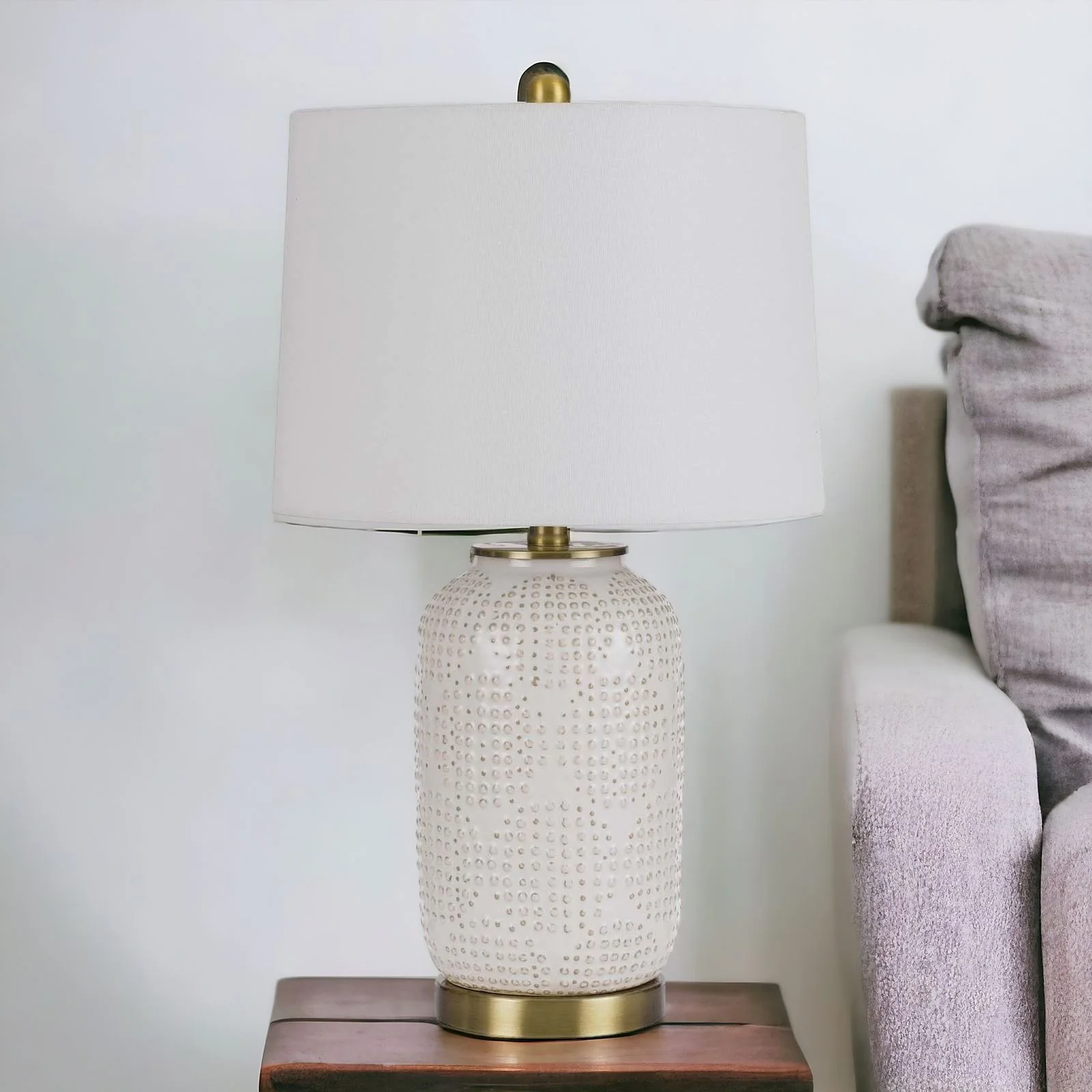 Ivory Metal Table Lamp With White Drum Shade By Homeroots - Image 7