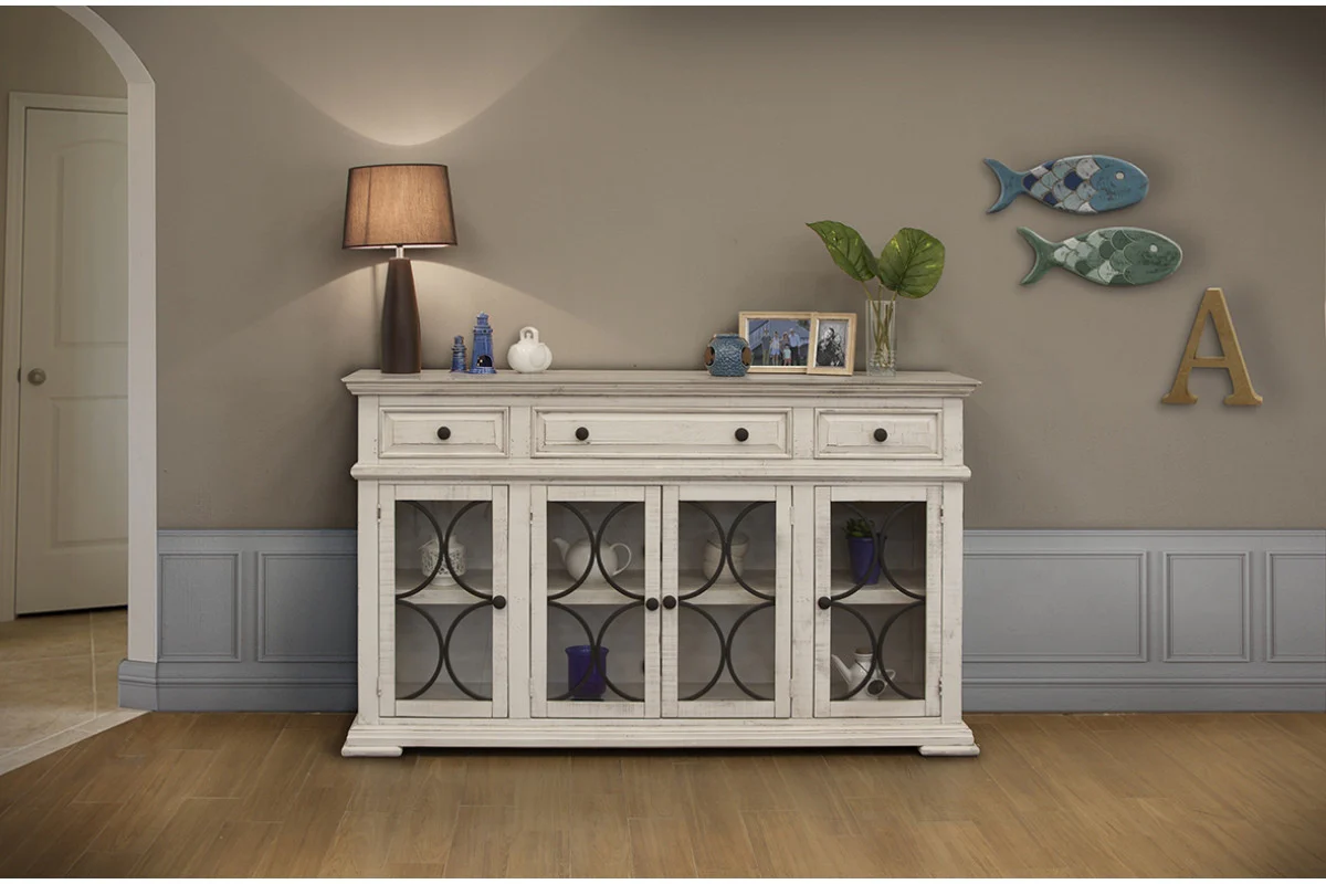 Ivory Solid and Manufactured Wood Distressed Credenza By Homeroots - Image 2