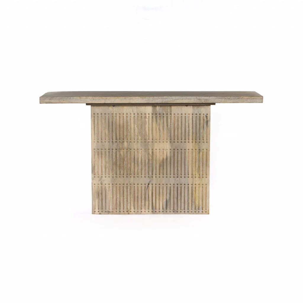 Ivory Solid Wood Distressed Pedestal Console Table By Homeroots - Image 2