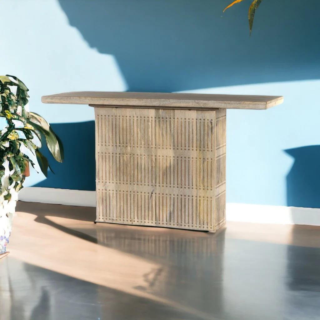 Ivory Solid Wood Distressed Pedestal Console Table By Homeroots - Image 4