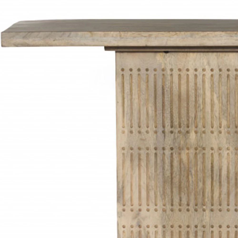 Ivory Solid Wood Distressed Pedestal Console Table By Homeroots - Image 5