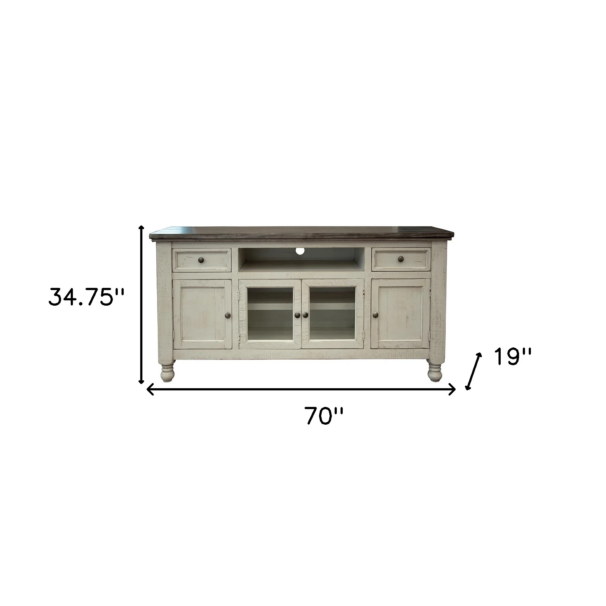 Ivory Solid Wood Enclosed Storage Distressed TV Stand By Homeroots - Image 2