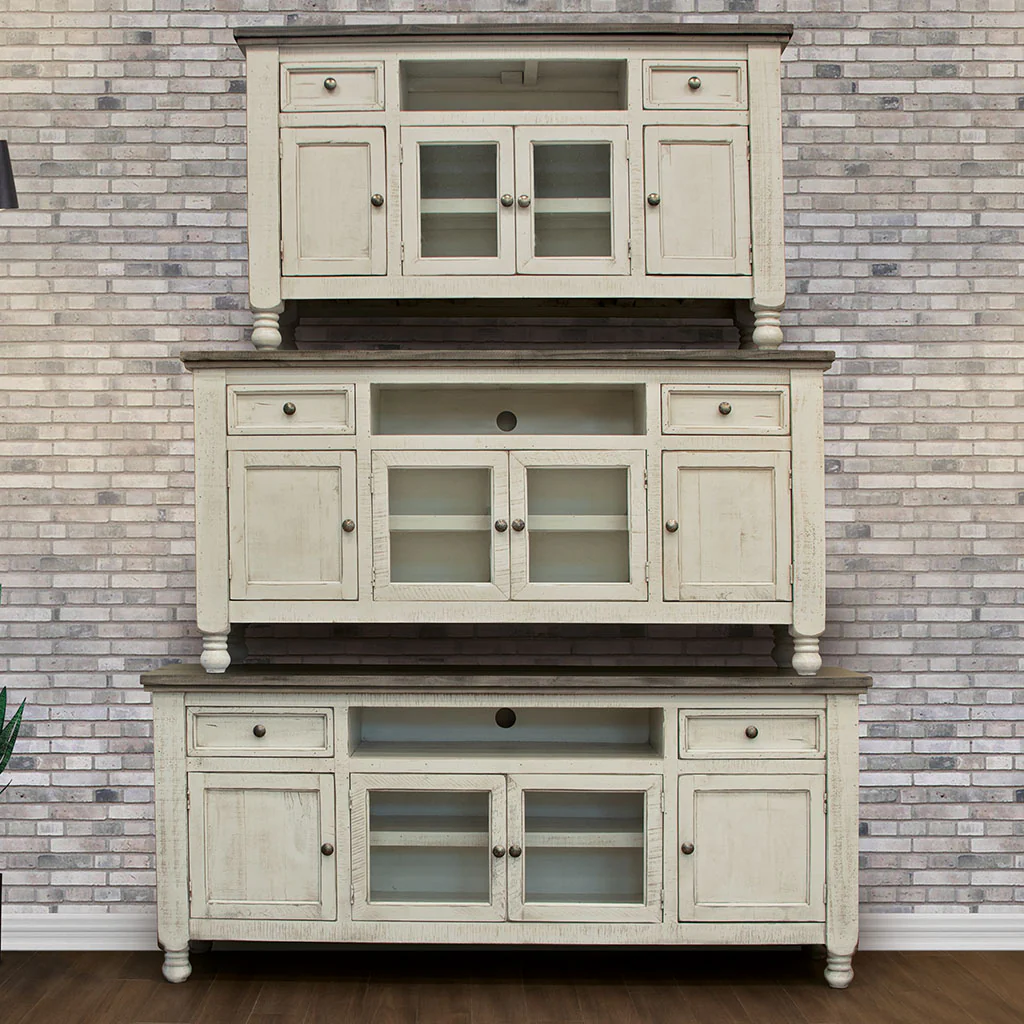Ivory Solid Wood Enclosed Storage Distressed TV Stand By Homeroots - Image 3