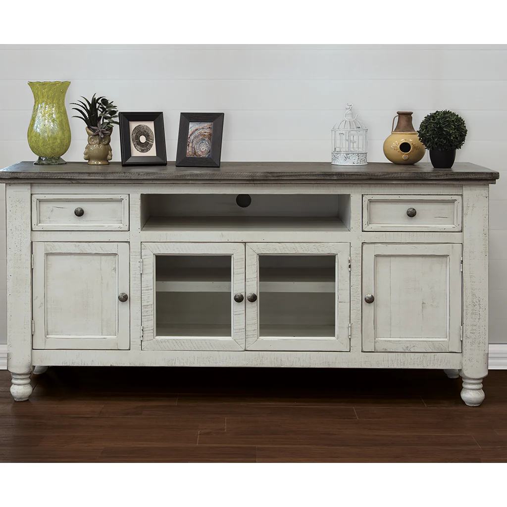 Ivory Solid Wood Enclosed Storage Distressed TV Stand By Homeroots - Image 4