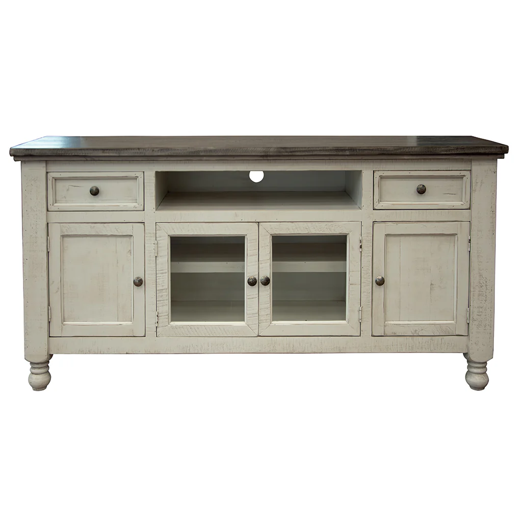 Ivory Solid Wood Enclosed Storage Distressed TV Stand By Homeroots - Image 5