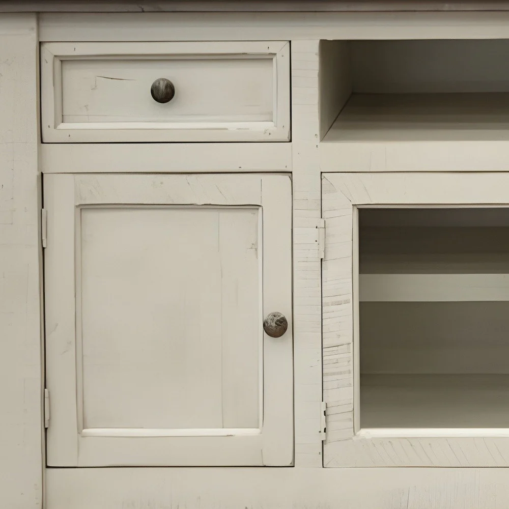 Ivory Solid Wood Open shelving Distressed TV Stand By Homeroots - Image 2