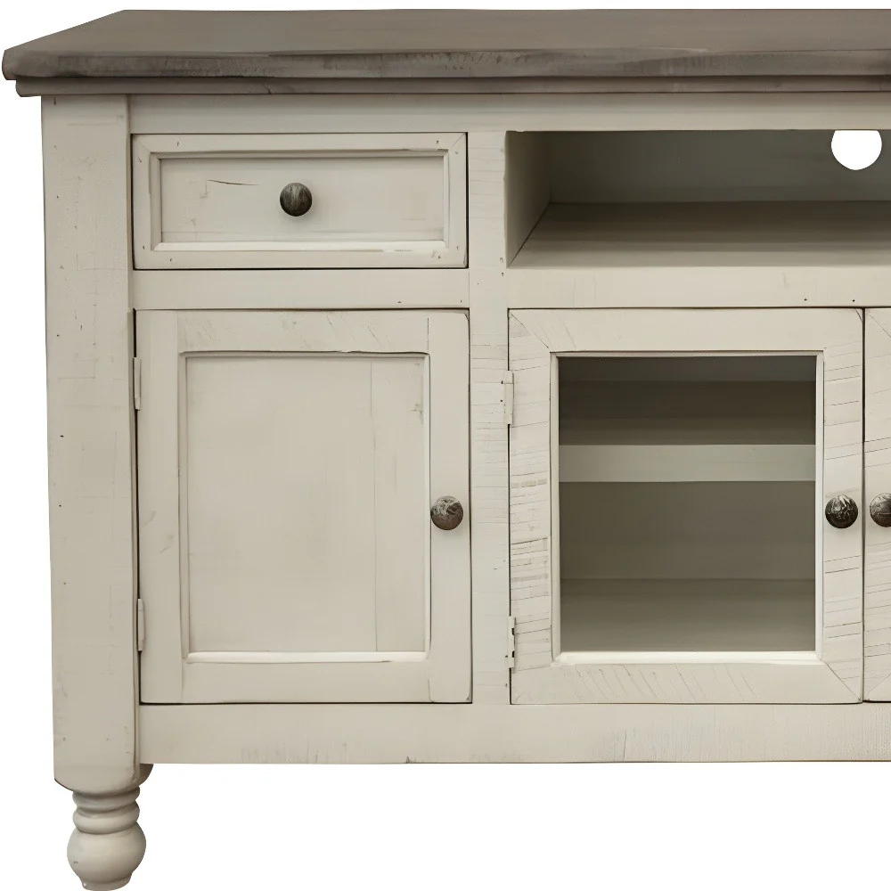 Ivory Solid Wood Open shelving Distressed TV Stand By Homeroots - Image 3