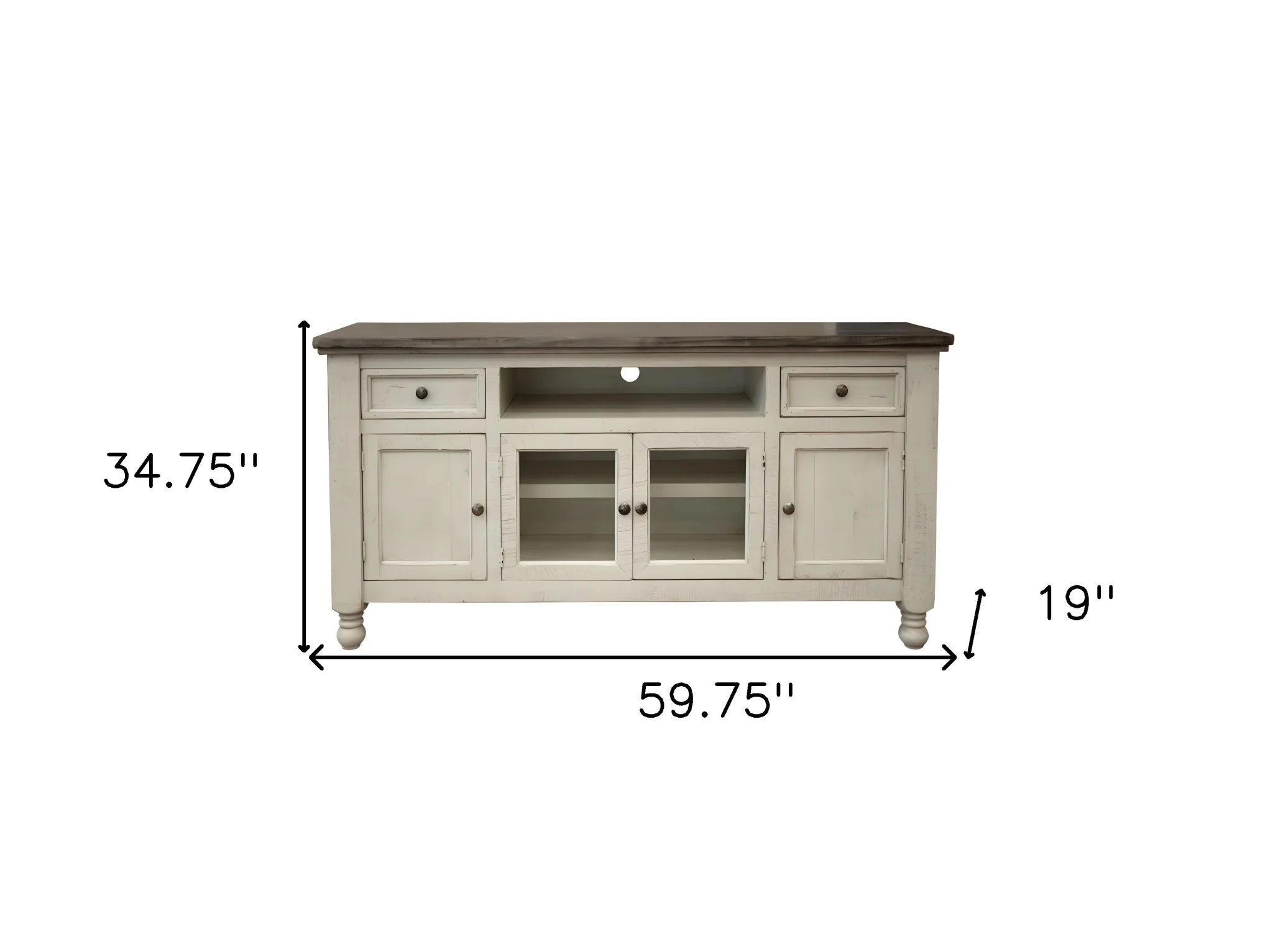 Ivory Solid Wood Open shelving Distressed TV Stand By Homeroots - Image 4