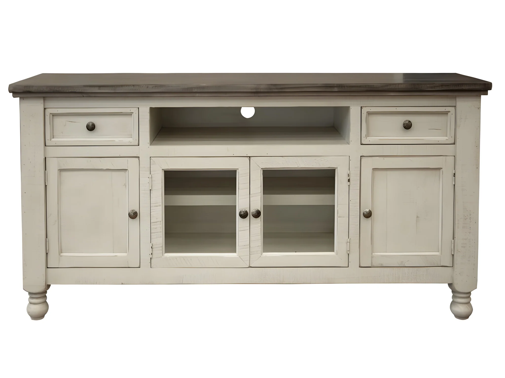 Ivory Solid Wood Open shelving Distressed TV Stand By Homeroots - Image 6