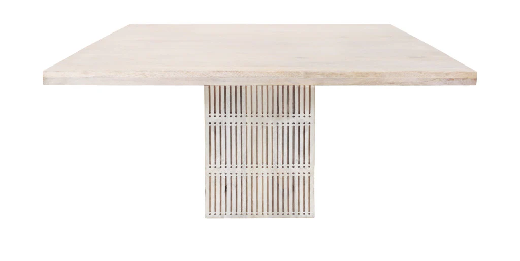 Ivory Square Solid Wood Pedestal Base Dining Table By Homeroots - Image 4