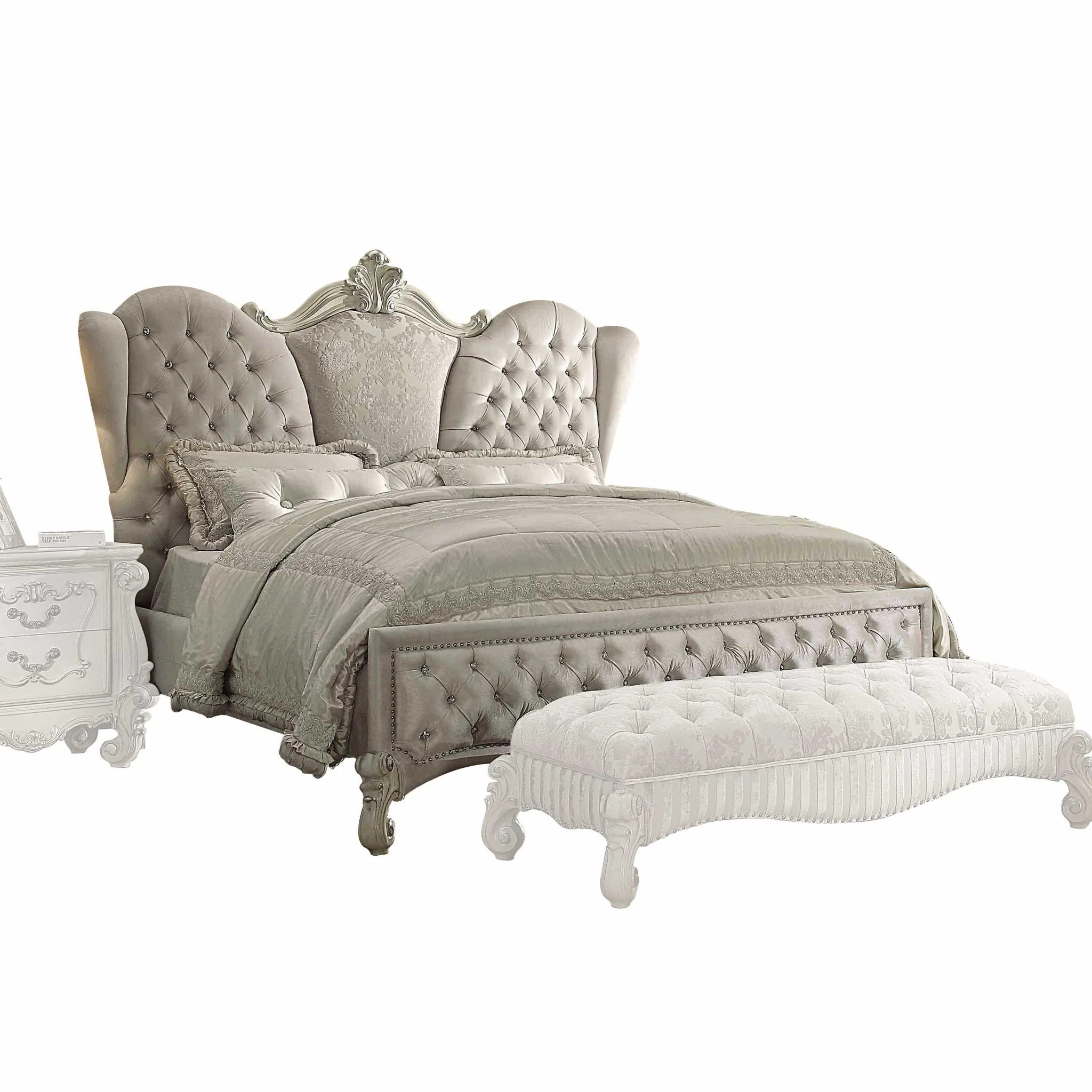 Ivory Velvet Bone White Upholstery Poly Resin Eastern King Bed By Homeroots - Image 2