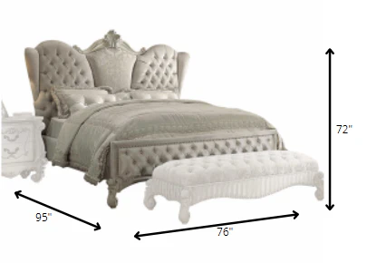 Ivory Velvet Bone White Upholstery Poly Resin Queen Bed By Homeroots - Image 3