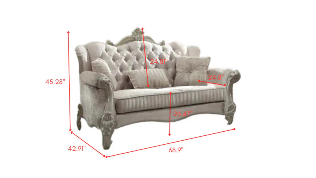 Ivory Velvet Loveseat W Pillows By Homeroots - Image 3