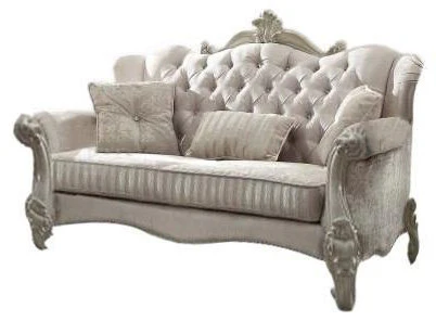 Ivory Velvet Loveseat W Pillows By Homeroots - Image 4