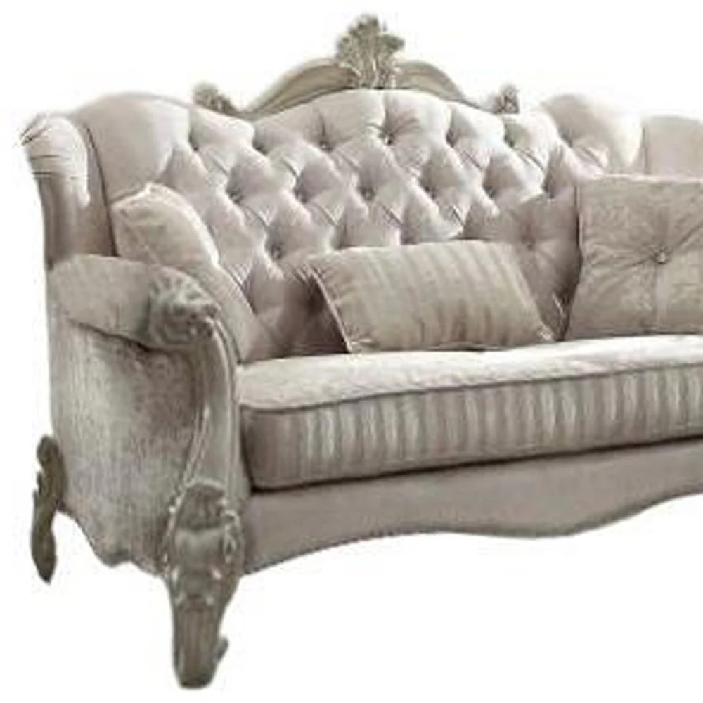 Ivory Velvet Loveseat W Pillows By Homeroots - Image 5