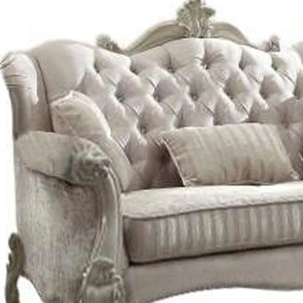 Ivory Velvet Loveseat W Pillows By Homeroots - Image 6