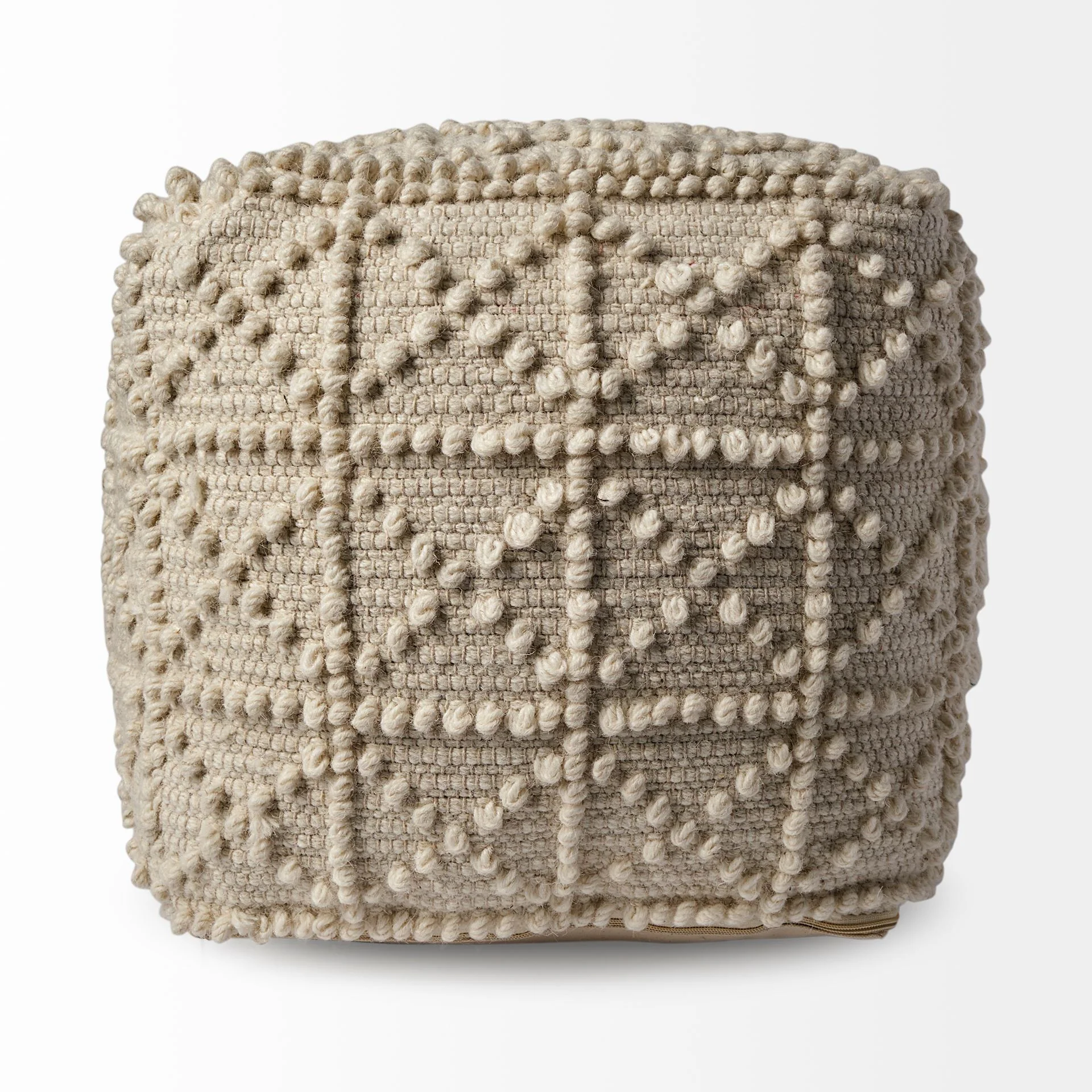 Ivory Wool Geometric Cube Ottoman By Homeroots - Image 3