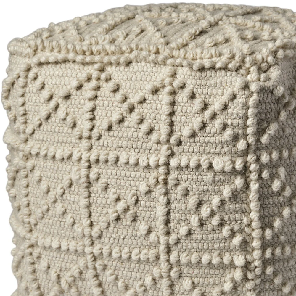 Ivory Wool Geometric Cube Ottoman By Homeroots - Image 5