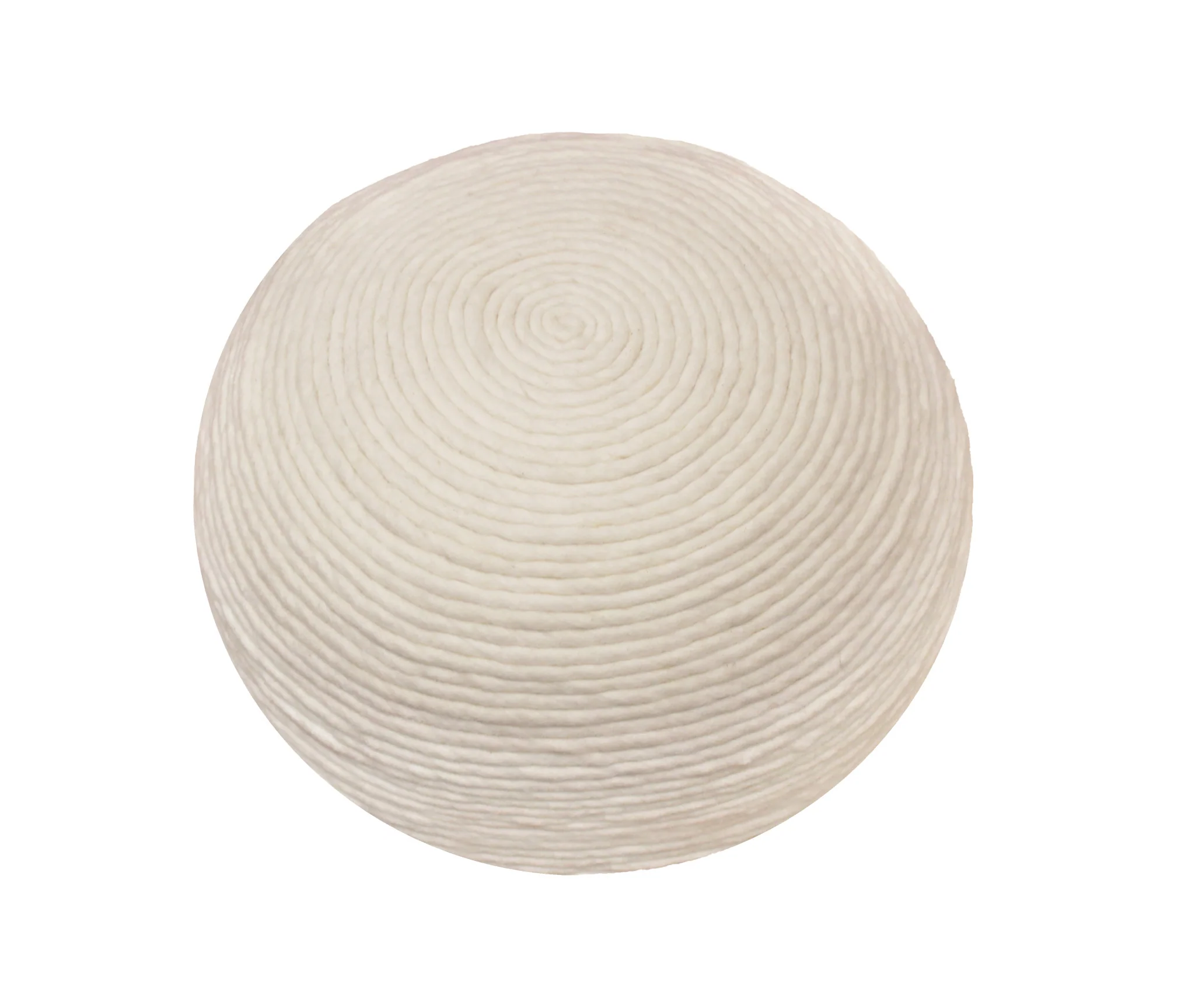 Ivory Wool Round Ribbed Pouf Ottoman By Homeroots - Image 2