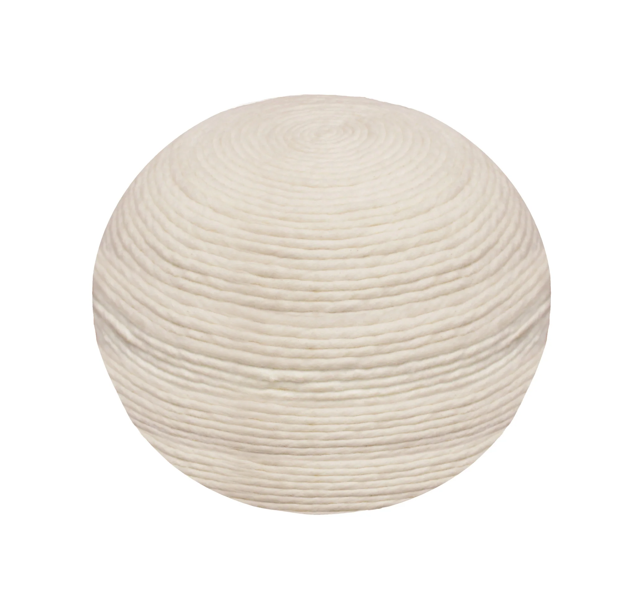 Ivory Wool Round Ribbed Pouf Ottoman By Homeroots - Image 3