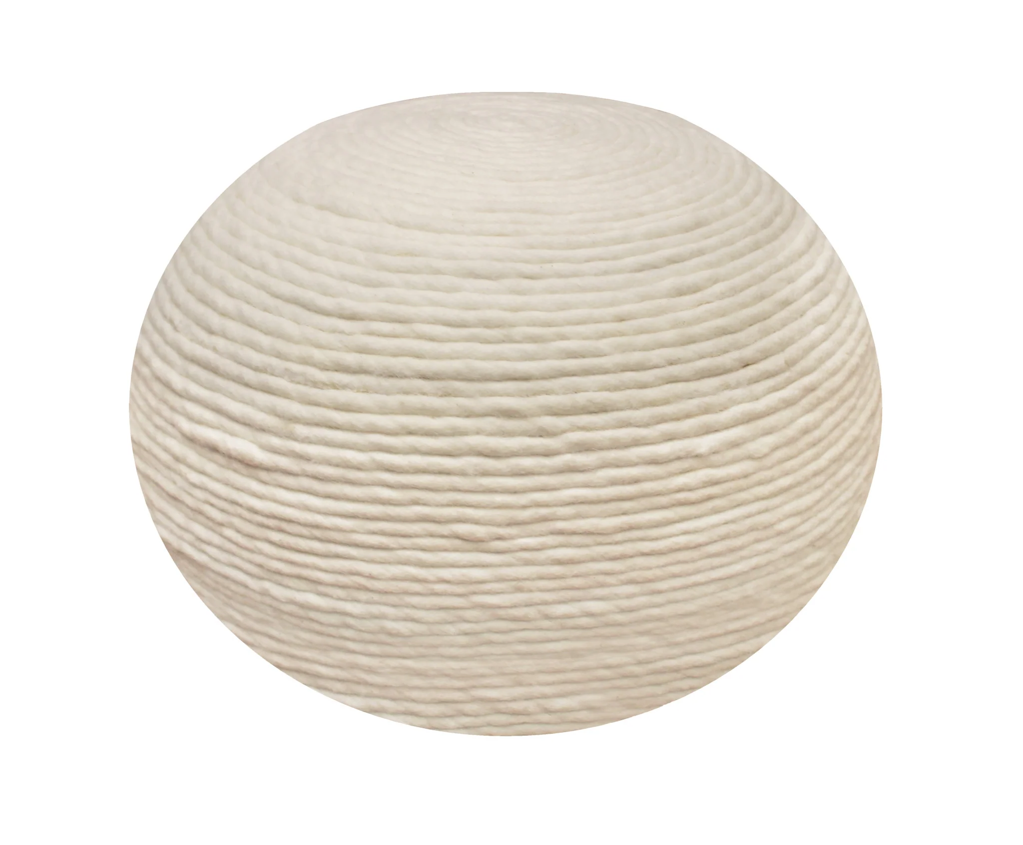 Ivory Wool Round Ribbed Pouf Ottoman By Homeroots - Image 4