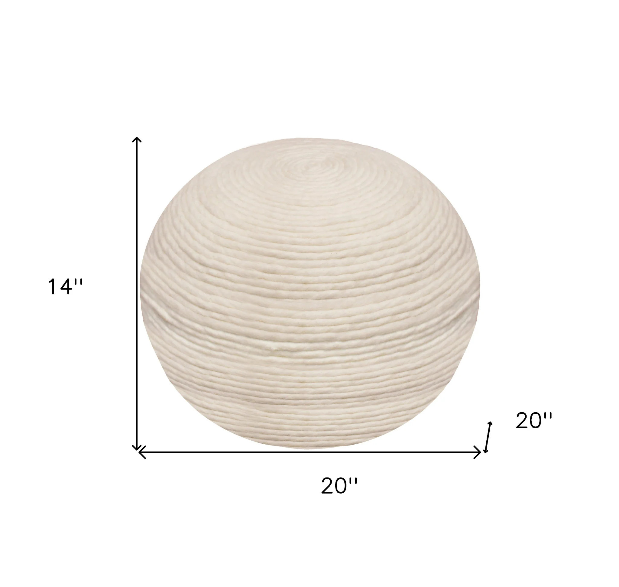 Ivory Wool Round Ribbed Pouf Ottoman By Homeroots - Image 5
