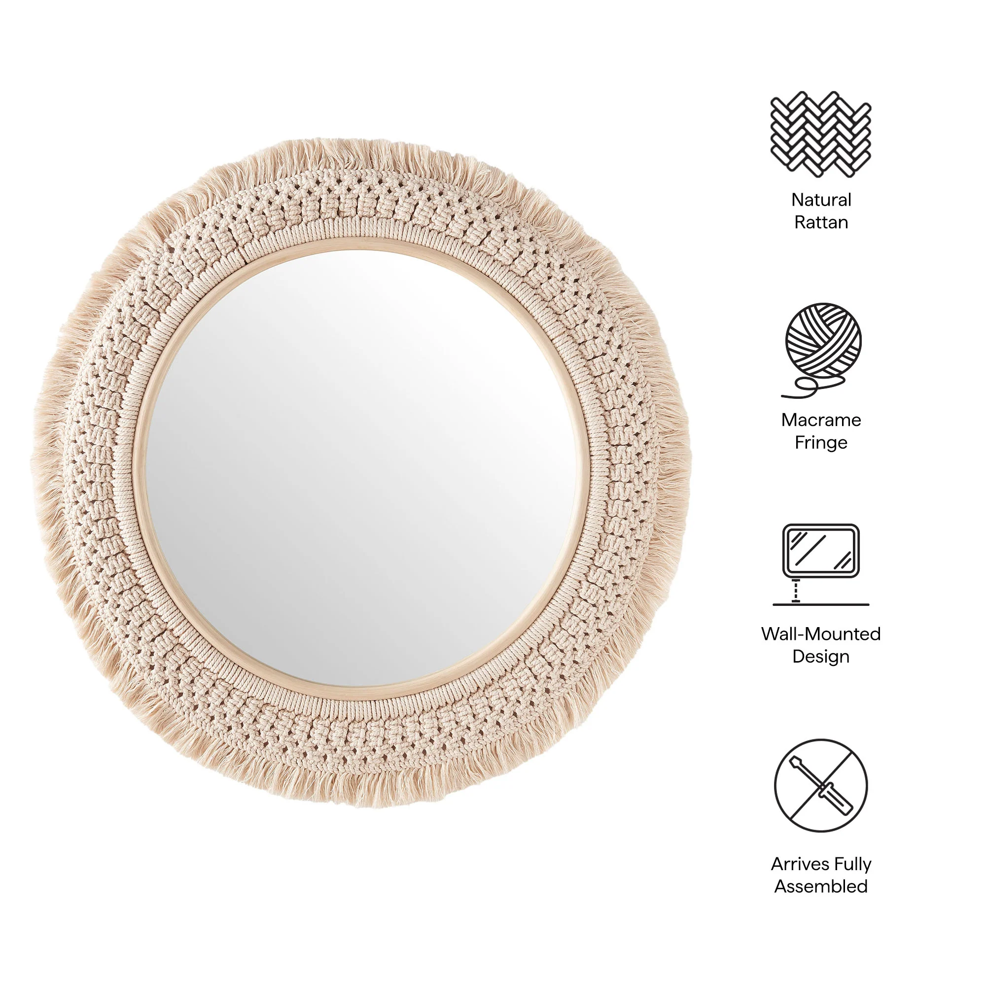 Jade Round Rattan Macrame Wall Mirror by Modway - Image 6
