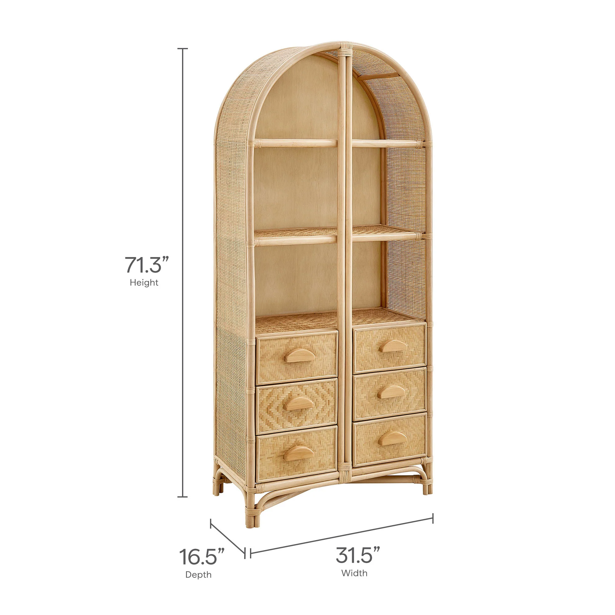 Jane 71 Inch Tall Arched Natural Rattan Bookshelf by Modway - Image 10