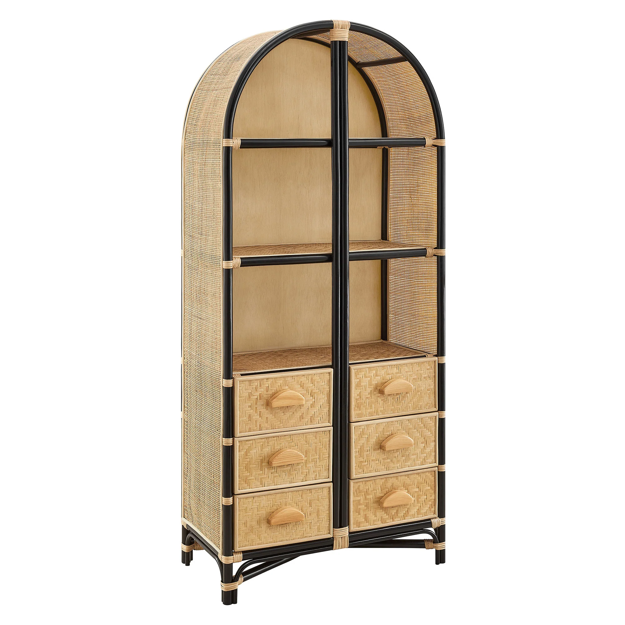 Jane 71 Inch Tall Arched Natural Rattan Bookshelf by Modway - Image 11