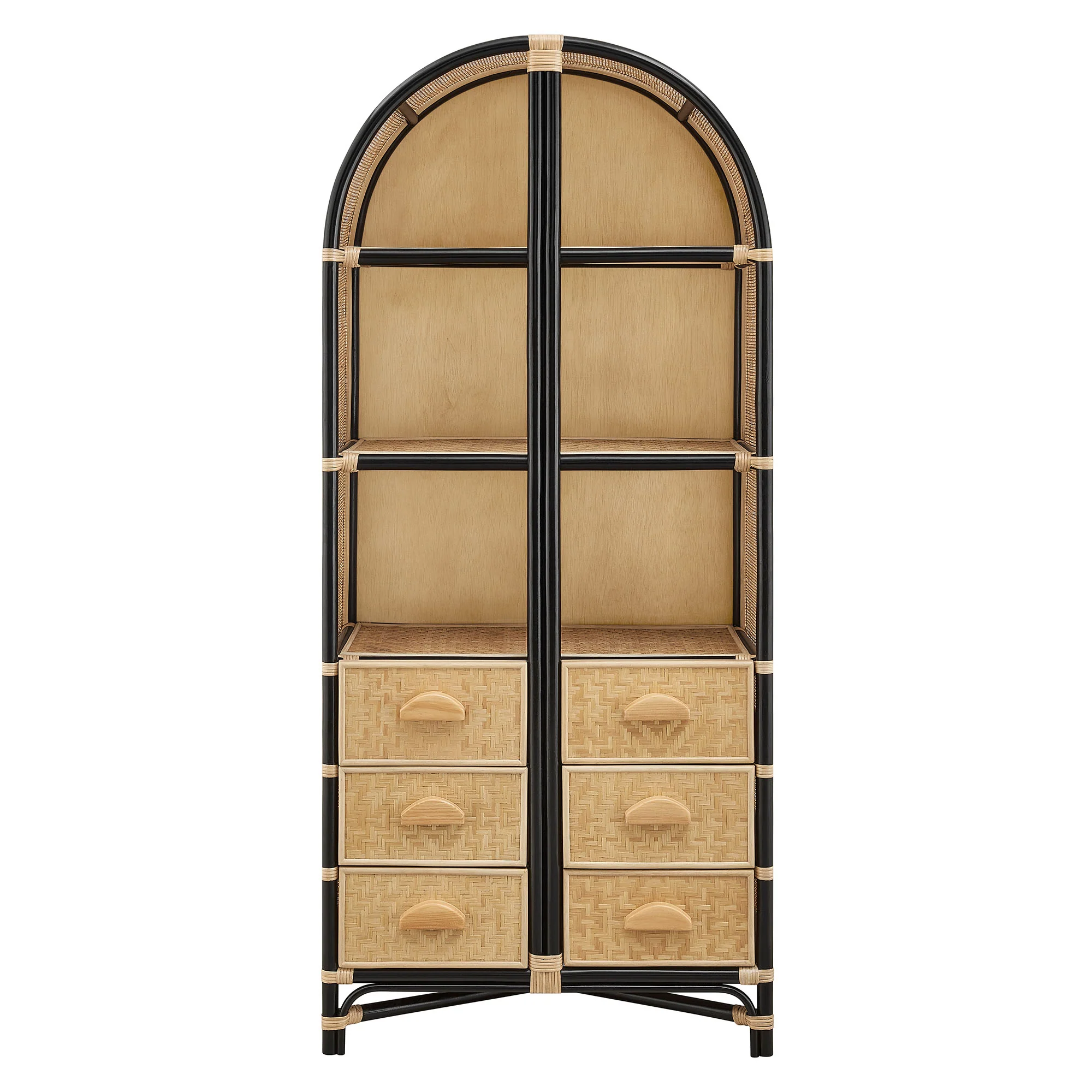 Jane 71 Inch Tall Arched Natural Rattan Bookshelf by Modway - Image 13