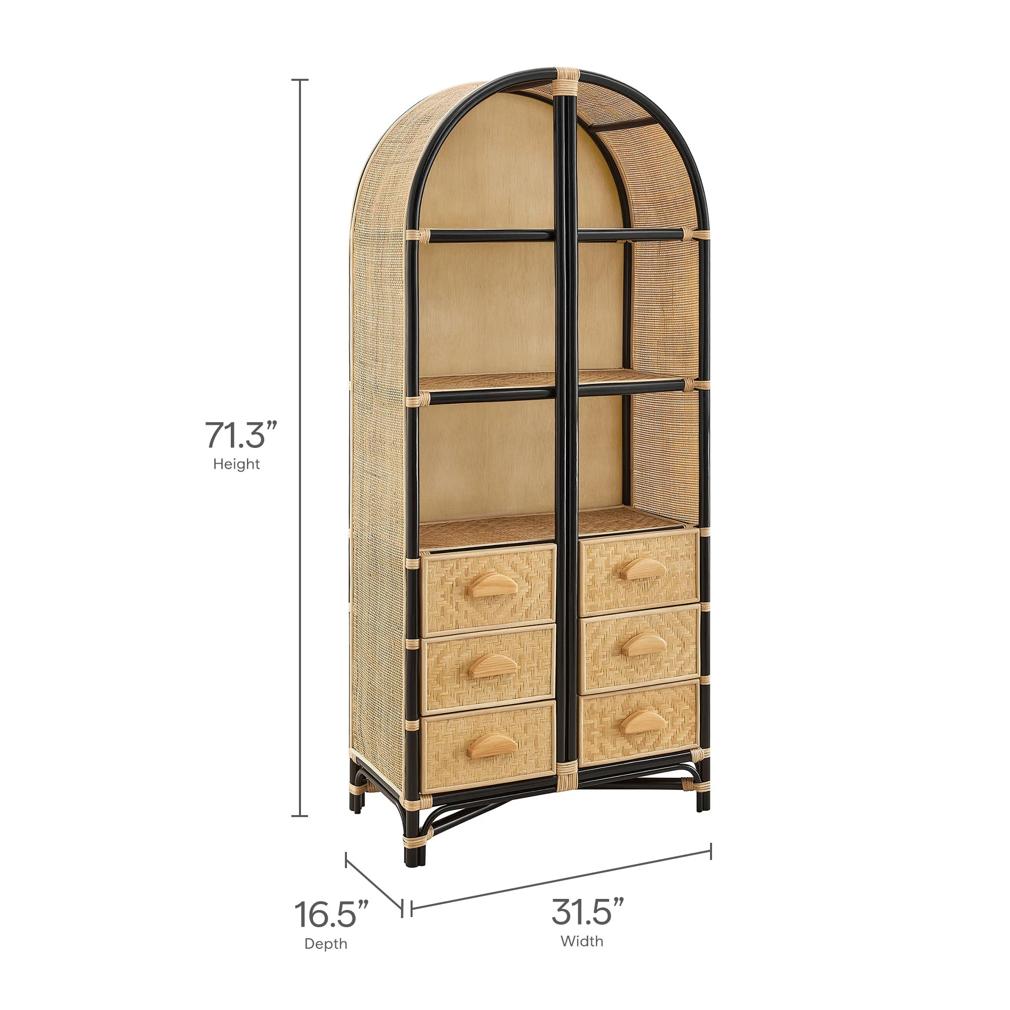 Jane 71 Inch Tall Arched Natural Rattan Bookshelf by Modway - Image 20