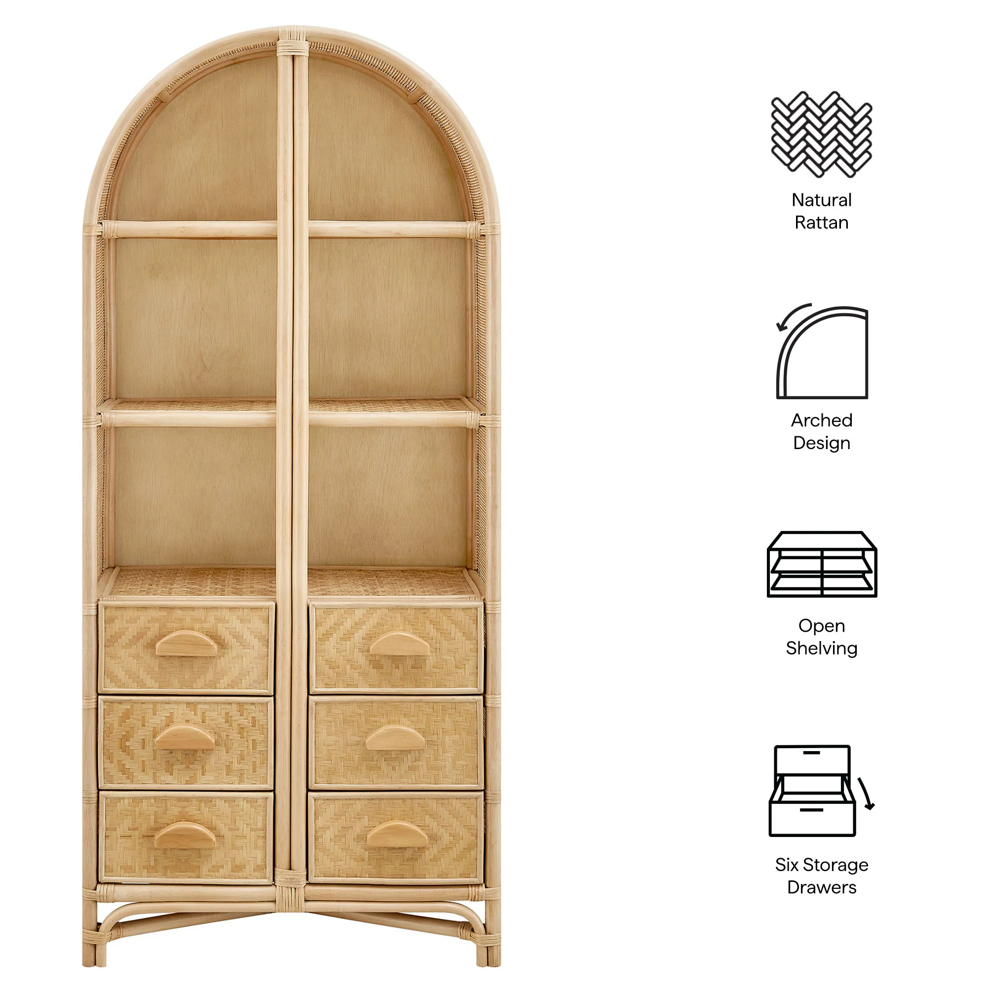 Jane 71 Inch Tall Arched Natural Rattan Bookshelf by Modway - Image 9
