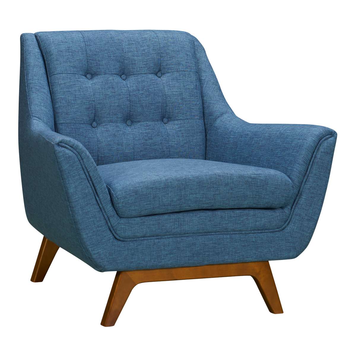 Janson Mid-Century Sofa Chair in Champagne Wood Finish and Blue Fabric By Armen Living - Image 2