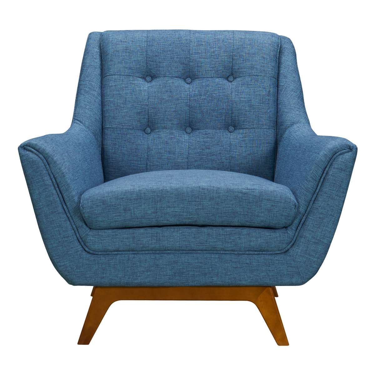 Janson Mid-Century Sofa Chair in Champagne Wood Finish and Blue Fabric By Armen Living - Image 3
