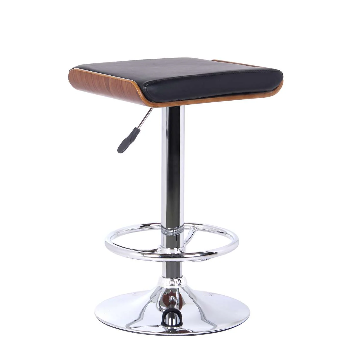 Java Barstool in Chrome finish with Walnut wood and Black Faux Leather By Armen Living - Image 2