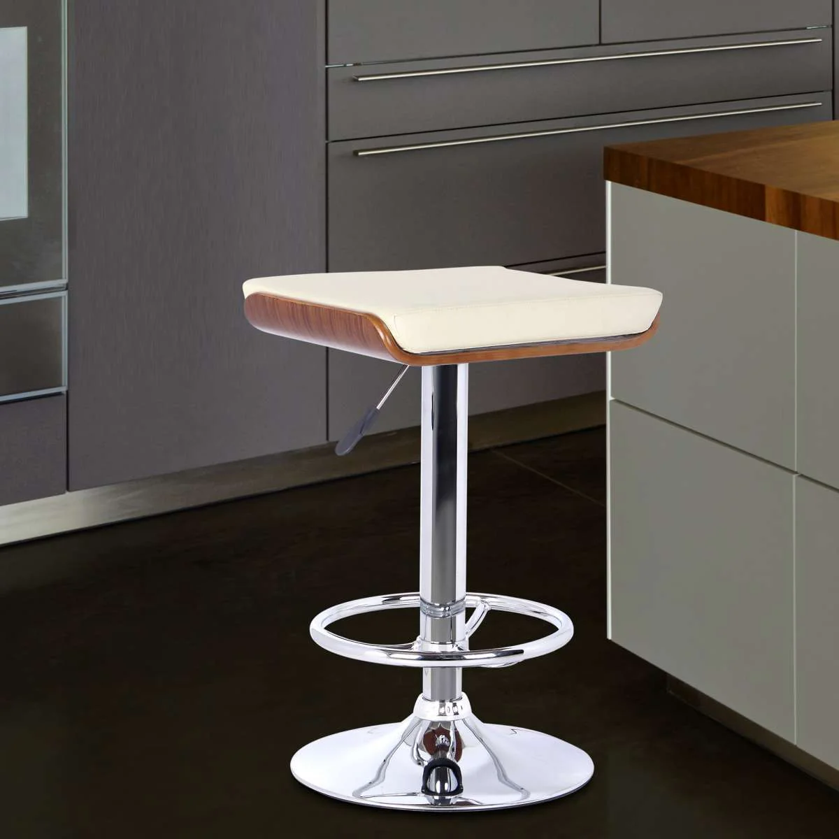 Java Barstool in Chrome finish with Walnut wood and Black Faux Leather By Armen Living - Image 4